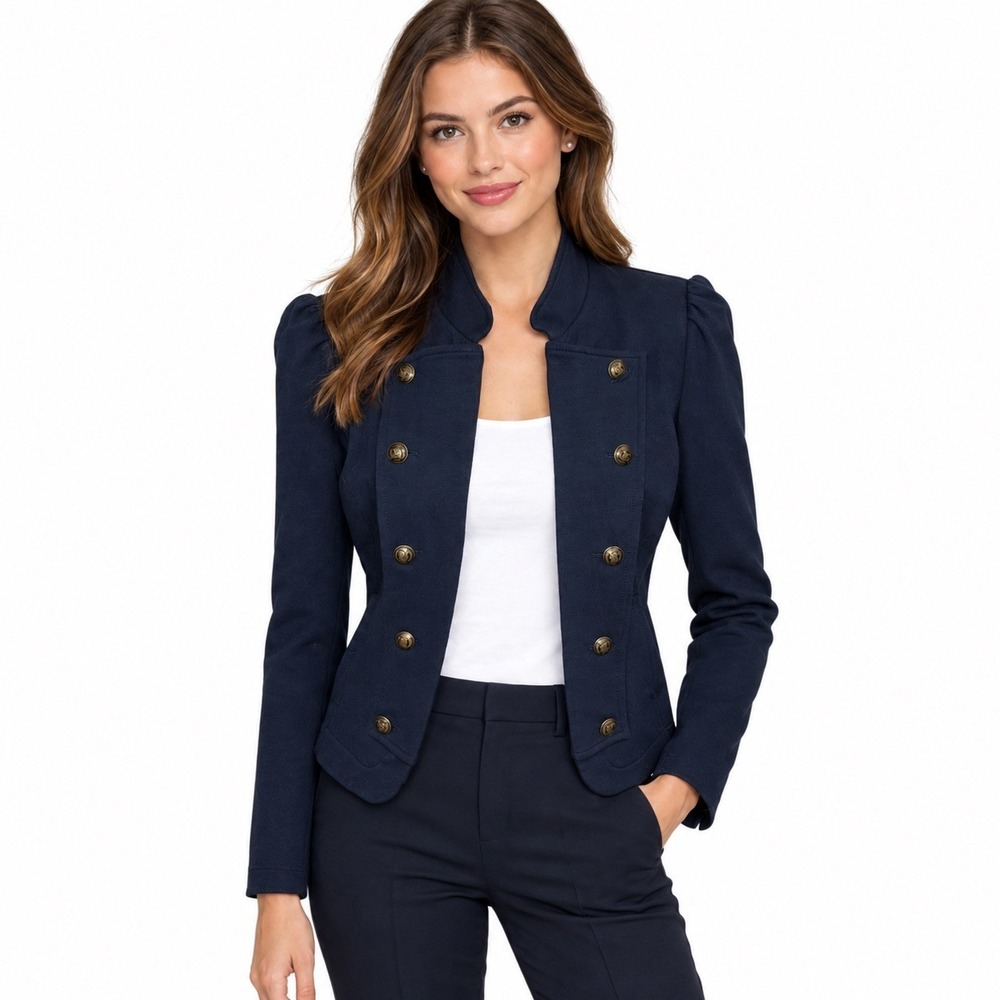 NWT Tommy Hilfiger Womens S Navy Blue Military Band Jacket Button Blazer $109